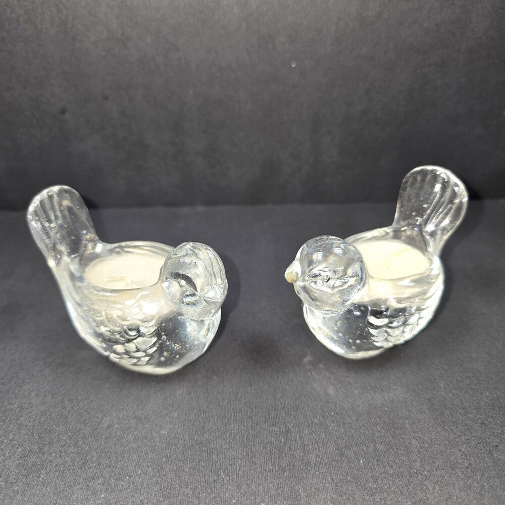 Art Glass Bird Tea Light Candle Holders Set of 2 Chickadee